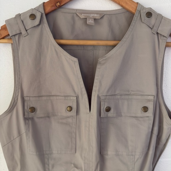 Banana Republic Cargo Shift Dress Women 4 Beige Belted Button Up Utility Safari - Picture 5 of 13